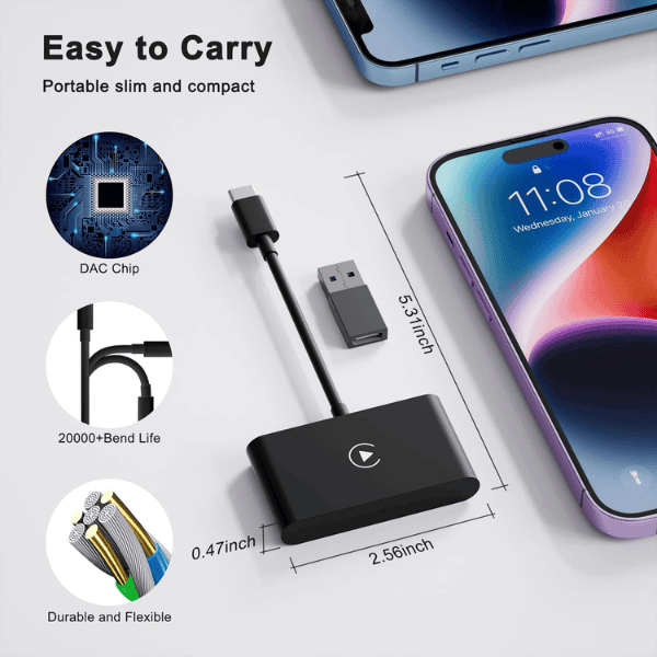Wired To Wireless Apple CarPlay Android Auto Dongle for Cars from 2016+