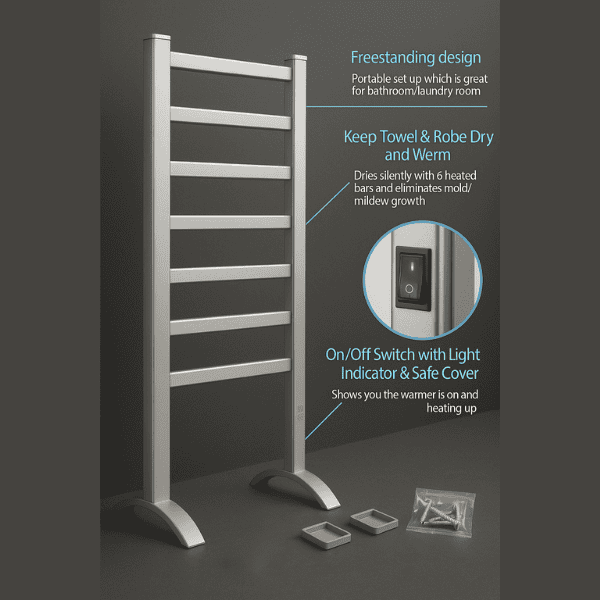 2-in-1 Electric Heated 6 Bar Lightweight Towel Rail
