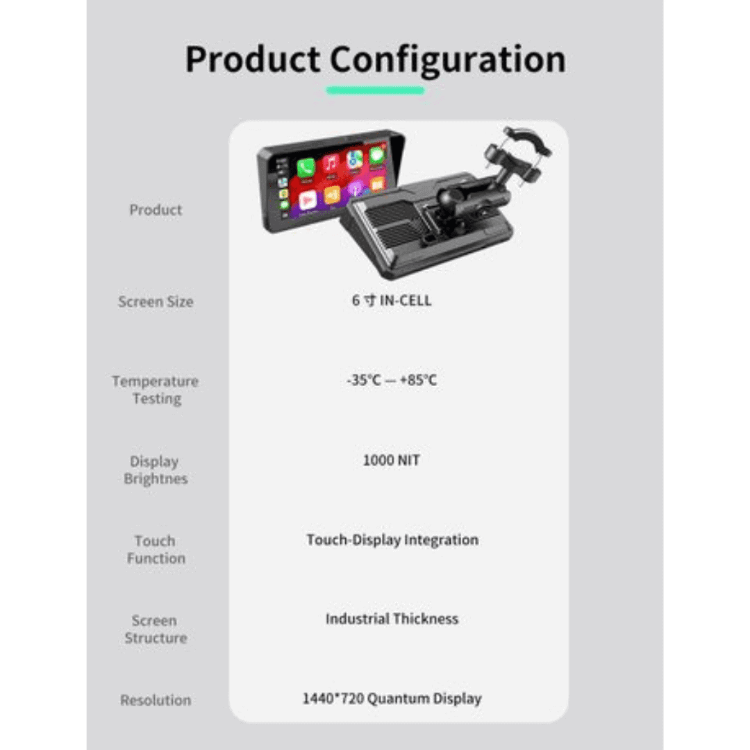 Motorcycle DVR 6.25″ Display – Wireless CarPlay, Android Auto, GPS