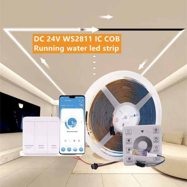 Smart 24V COB LED Light Strip  App + Remote Control  Running Water Effect  12W Copper Body