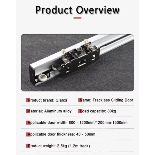 Concealed Sliding Door Track Set  1.2m Ghost Door System with Soft Closing Feature