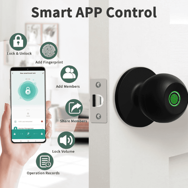 Fingerprint Smart Door Knob - Tuya Black
