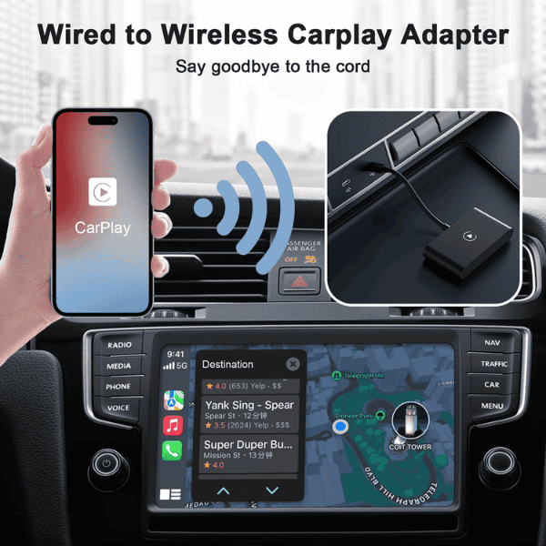 Wired To Wireless Apple CarPlay Android Auto Dongle for Cars from 2016+