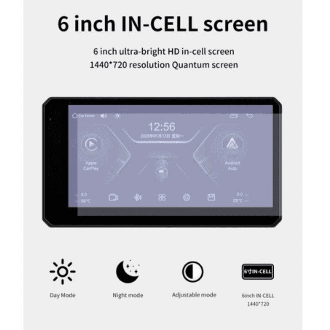 Motorcycle DVR 6.25″ Display – Wireless CarPlay, Android Auto, GPS