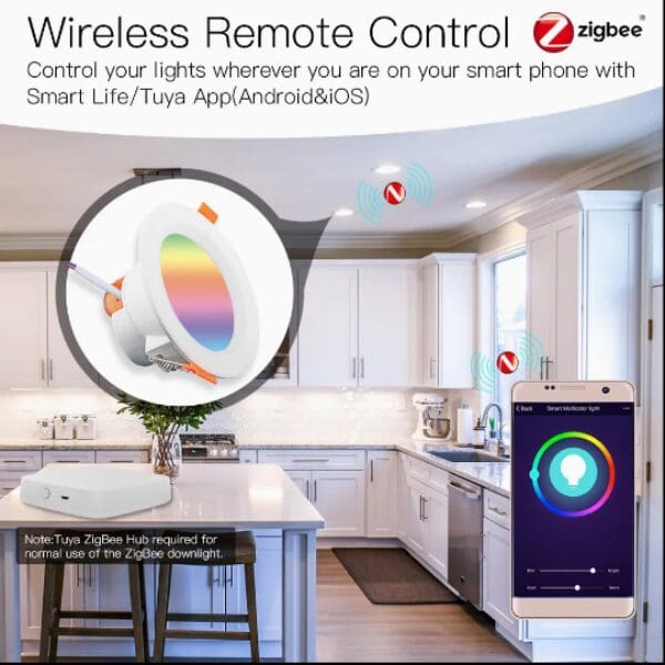 Smart LED Downlight for Home Automation  Tuya Zigbee RGBWC 10W