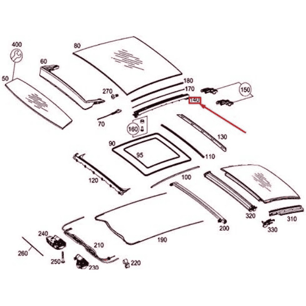 Mercedes Benz W205 Panoramic Sunroof Rails - A2057810000 Right Side