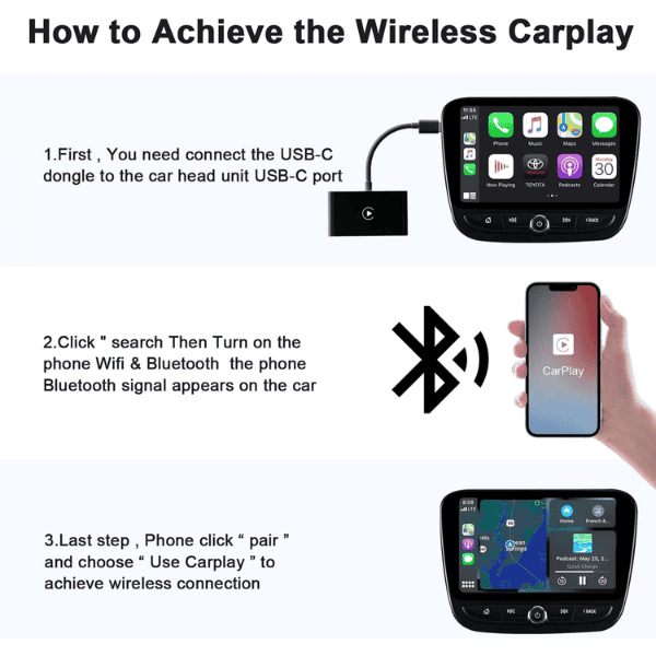 Wired To Wireless Apple CarPlay Android Auto Dongle for Cars from 2016+