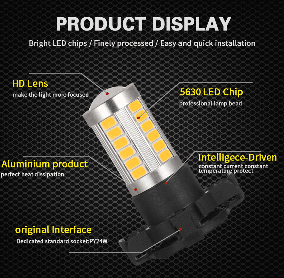 PW24W LED Bulbs Front Turn Signal Indicator Globes - Amber Colour
