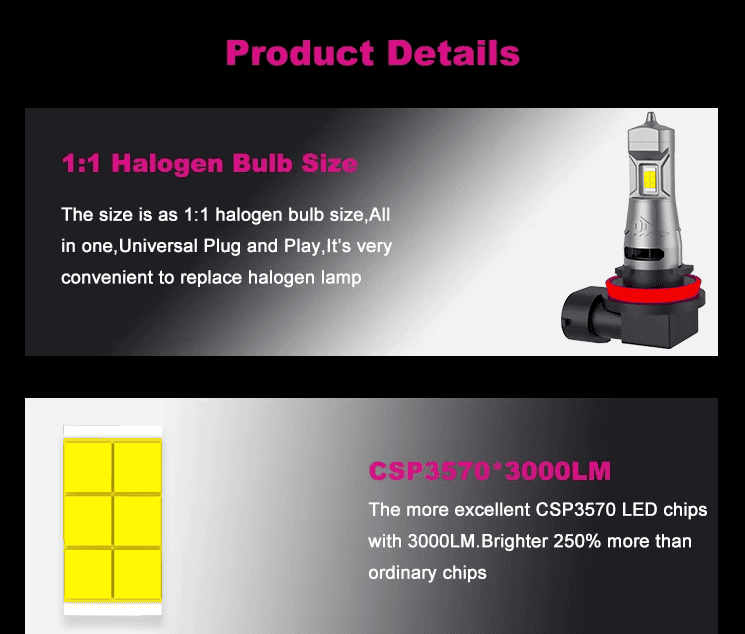 H11  Cool White Mini Size Easy Install Led Car Bulb Headlight