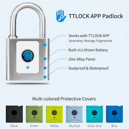 Bluetooth Smart Padlock Fingerprint Lock Keyless with TTlock App - Black 60mm