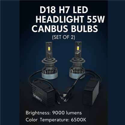 D18 H7 LED Headlight 55W Canbus Bulbs - Set of 2