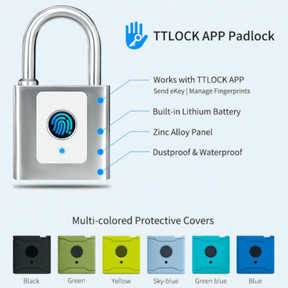 Bluetooth Smart Padlock Fingerprint Lock Keyless with TTlock App - Black 40mm