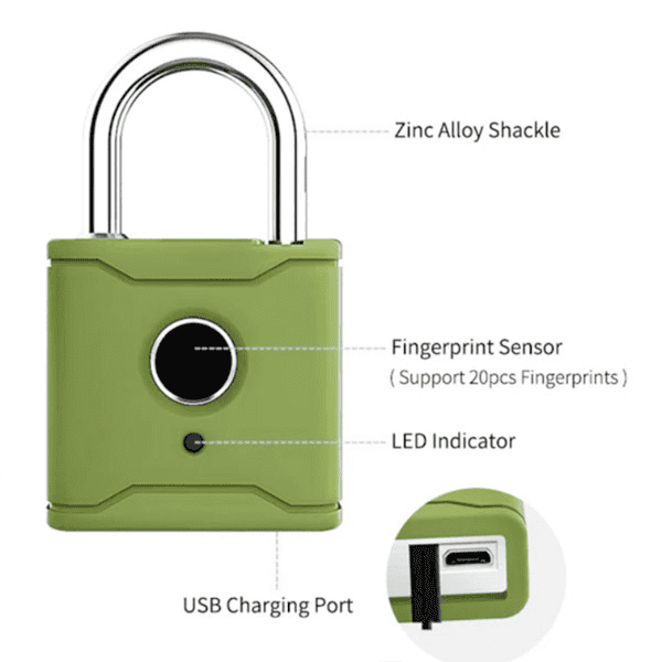 Bluetooth Smart Padlock Fingerprint Lock Keyless with TTlock App - Black 40mm